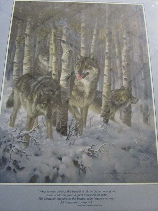 Larry Fanning Wolves Poster Signed In Plate  16 X 20"