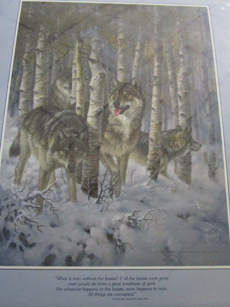 Larry Fanning Wolves Poster Signed In Plate  16 X 20"