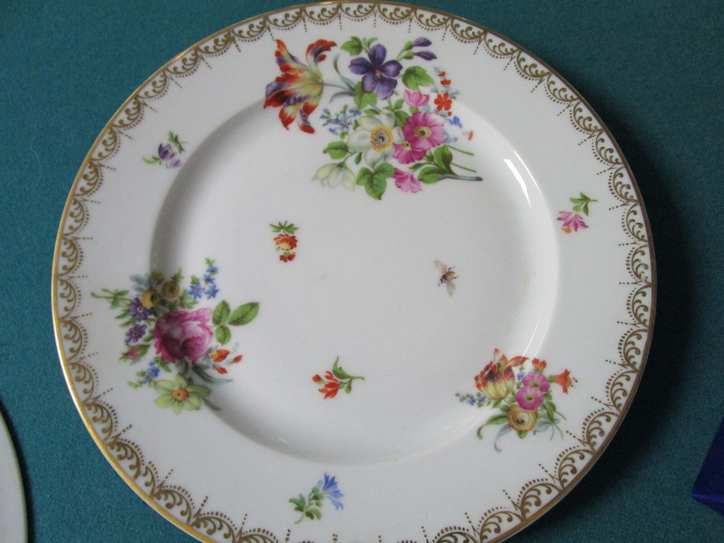 Crown Imperial H&C Czech Dresden Flower 2 dinner plates, 9 1/4" diam ^^