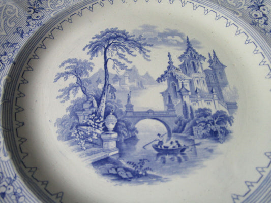 Antique 1850s Wedgwood Geneva Ironstone Blue Transfer Collector Plate