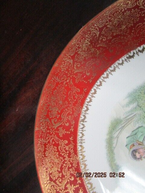 CENTURY BY SALEM USA POTTERY 3 DINNER PLATES 11" RED AND GOLD ^^