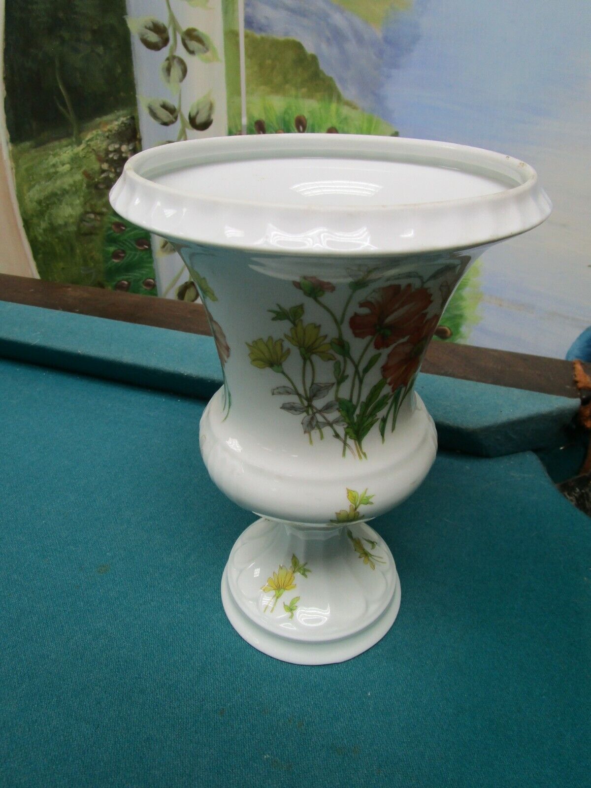 ANITA CZECH POTTERY FLORAL OPEN URN 9 X 6" PEDESTAL VASE[sw2]