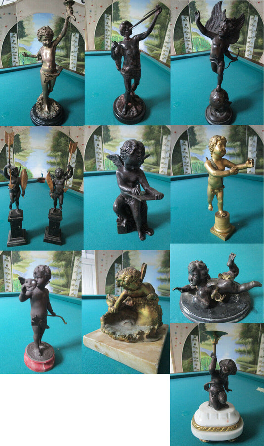 ANTIQUE CAST IRON BRONZE FINIAL SCULPTURE ANGELS SALVAGED MARBLE BASE PICK ONE