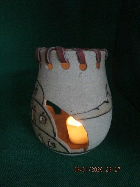 AMERICAN WESTERN POTTERY CANDLEHOLDER PUEBLA TOWN [170E]