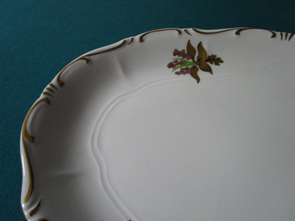 Zsolnay Hungary Oval Tray golden Iris Flowers 1940s ^^^