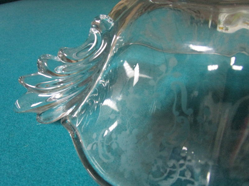 Fostoria Baroque Meadow Rose Elegant Glass Etched Footed Bowl [*GL13]