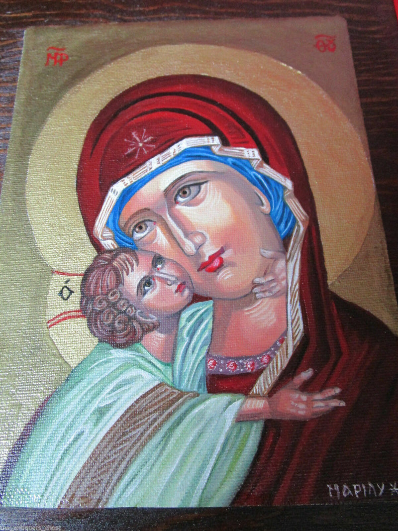 ORIGINAL ICON OIL PAINTING ON BOARD JESUS MADONNA SIGNED CERTIFICATES ^^