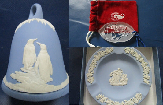 WEDGWOOD - WATERFORD CHRISTMAS LOT ORNAMENT BELL ASHTRAY 3 PCS NEW