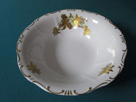 Zsolnay Hungary Round Bowl White Golden Iris Flowers 1940s ^^