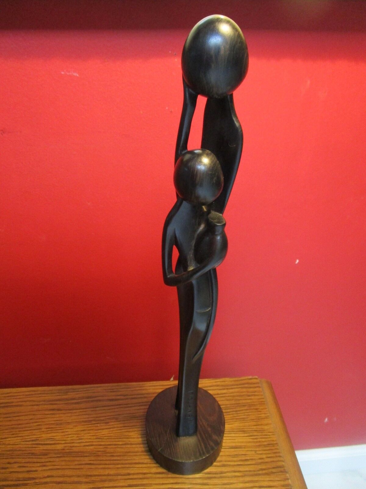 AFRICAN ARTIST B. MOUANGA WOOD sculpture "FATHER AND CHILD" SIGNED ^^