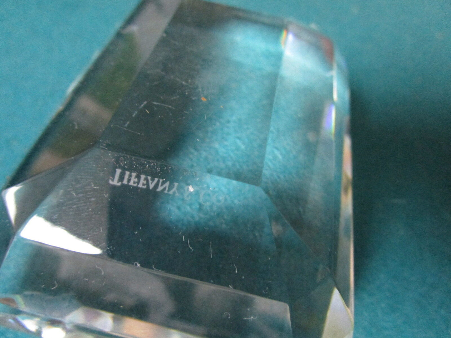 Tiffany Paperweight diamond crystal glass. 3 1/2" x 3" x 1 1/2"