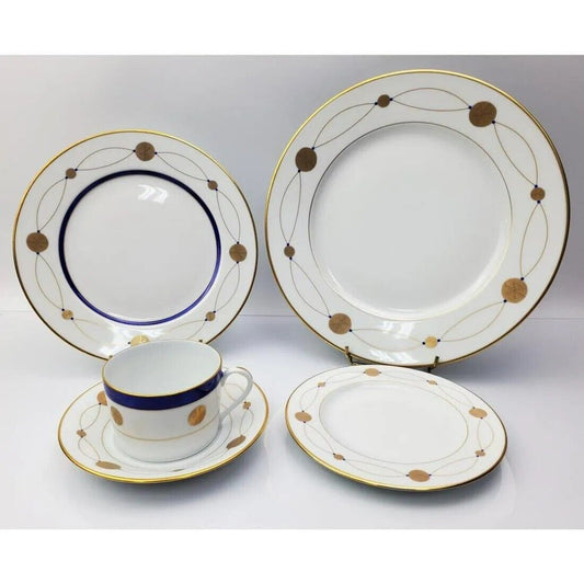 5 Piece Limoge France "Ebotan" Porcelain Set Cup, Saucer, Cake Plate, Dessert