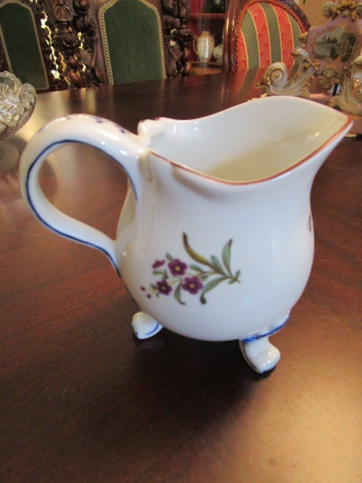 The Franklin Mint Porcelain Floral Footed Creamer Pitcher 4 1/2 X 5"