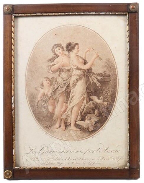 Alexandre CHAPONNIER (1753-1806) "Les Graces enchainées par l'Amour" mezzotint