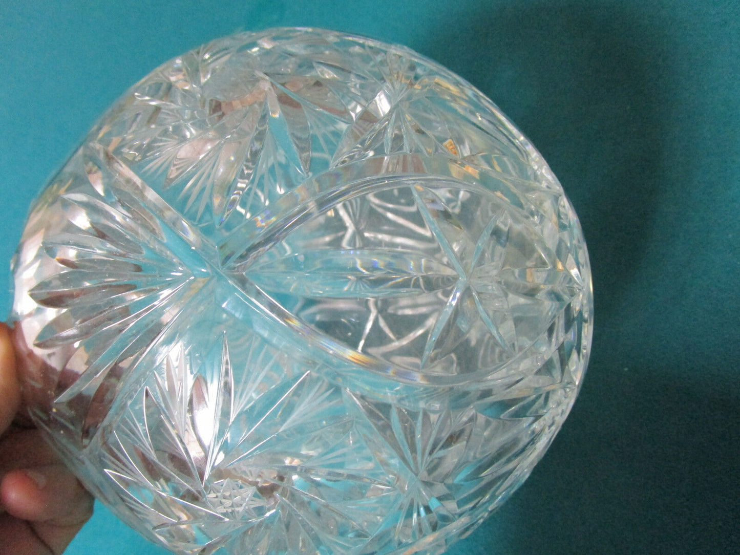 1990s RICHARD IRENA Handcut 24% Lead Crystal Rose Bubble FISH Bowl VASE Poland