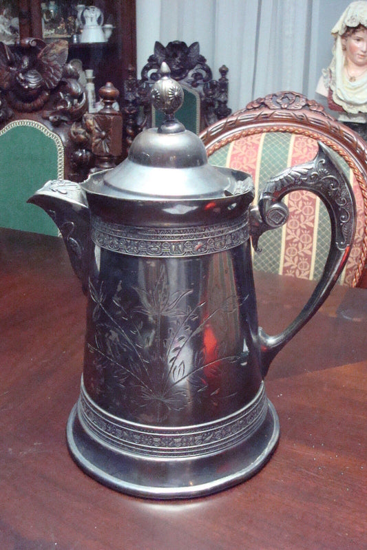 Antique 1880’s J.A. Babcock & Co Silver Plated coffee pot Acorn Lid 12" ORIG ^^