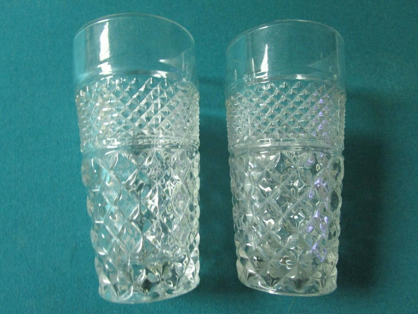 ANCHOR HOCKING ICE TEA 2 GLASSES TUMBLERS PRESSED DEPRESSION 6"