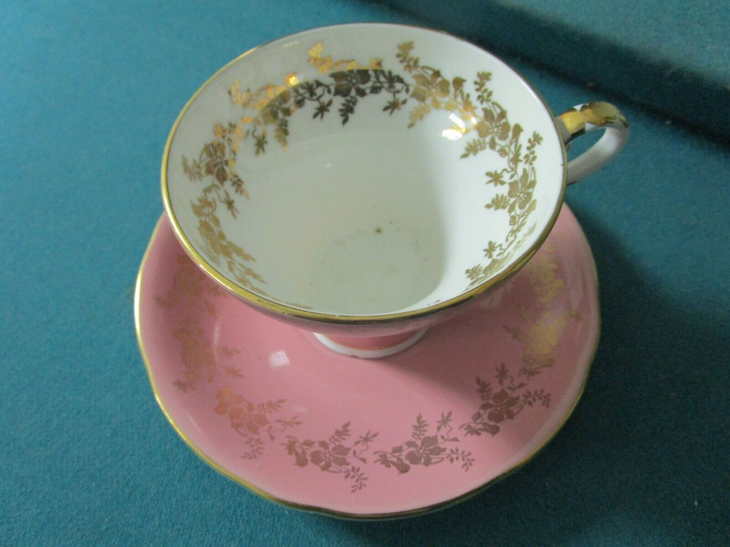 TUSCAN ENGLAND CORSET PINK AND GOLD TEA CUP SAUCER  [86]