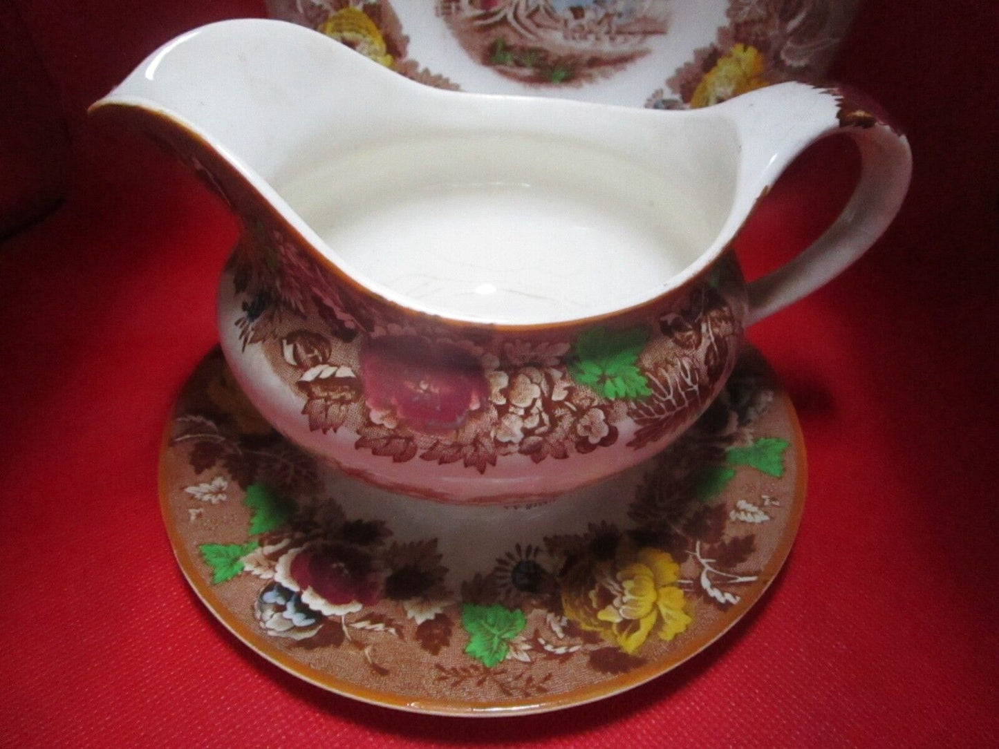 Woods & Sons ware gravy boat with underplate and soup plate