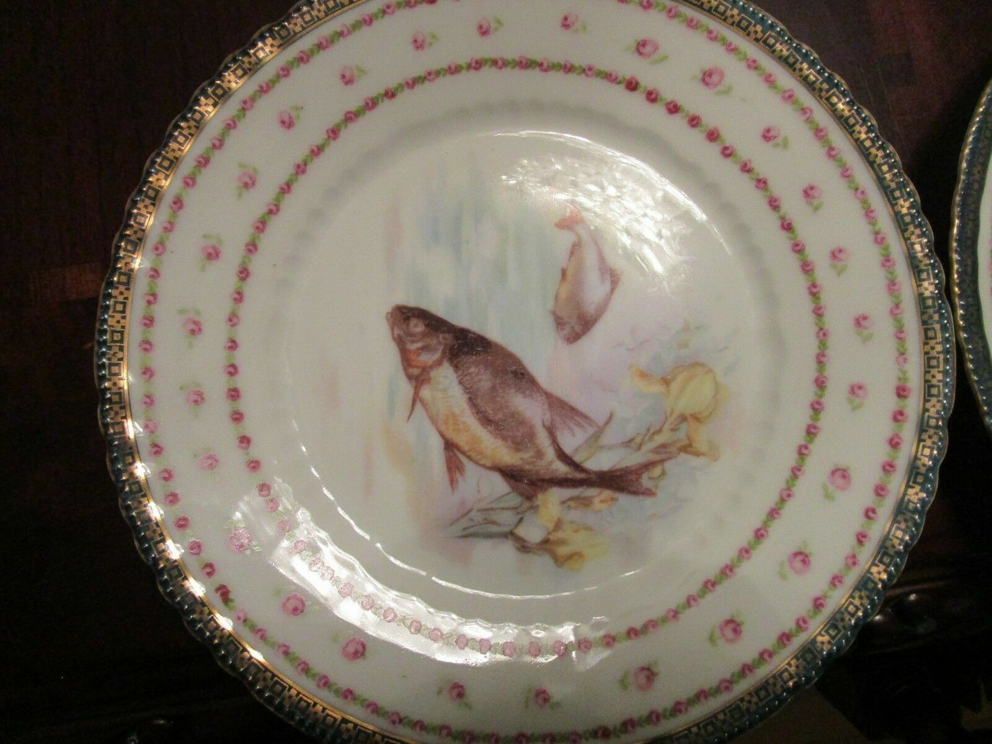 VICTORIA AUSTRIA CARLSBAD LATE 1800s FISH PLATES, GARLAND PLATTER, PORTRAIT VASE