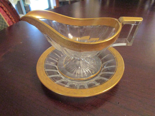 Tiffin-Franciscan Minton Pattern Clear Stem 14196) GRAVY BOAT/UNDER PLATE  rare