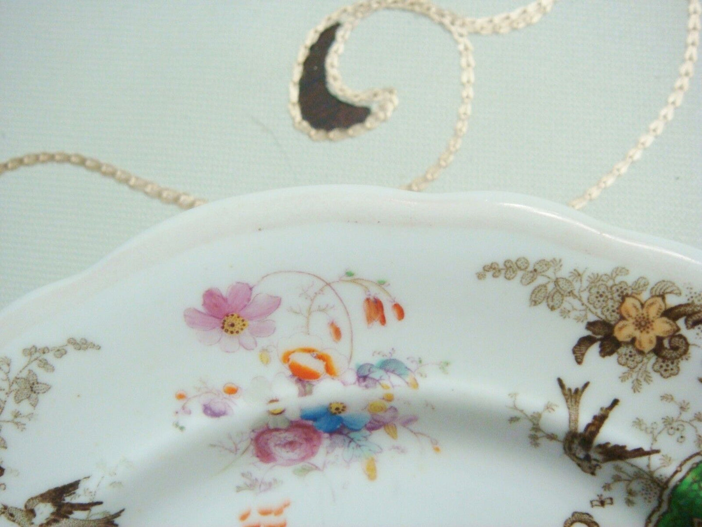 Dresden Armorial bread plates, 6, flowers,birds and gold, 7 1/2" [*a14]