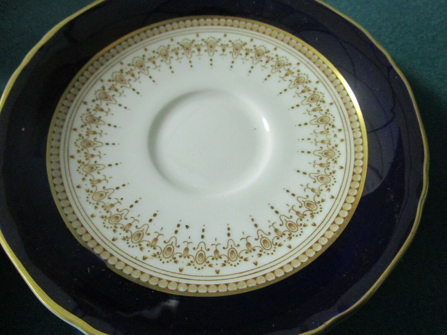 TRIO Royal Worcester, England, Regency pattern, white, blue and gold [98]