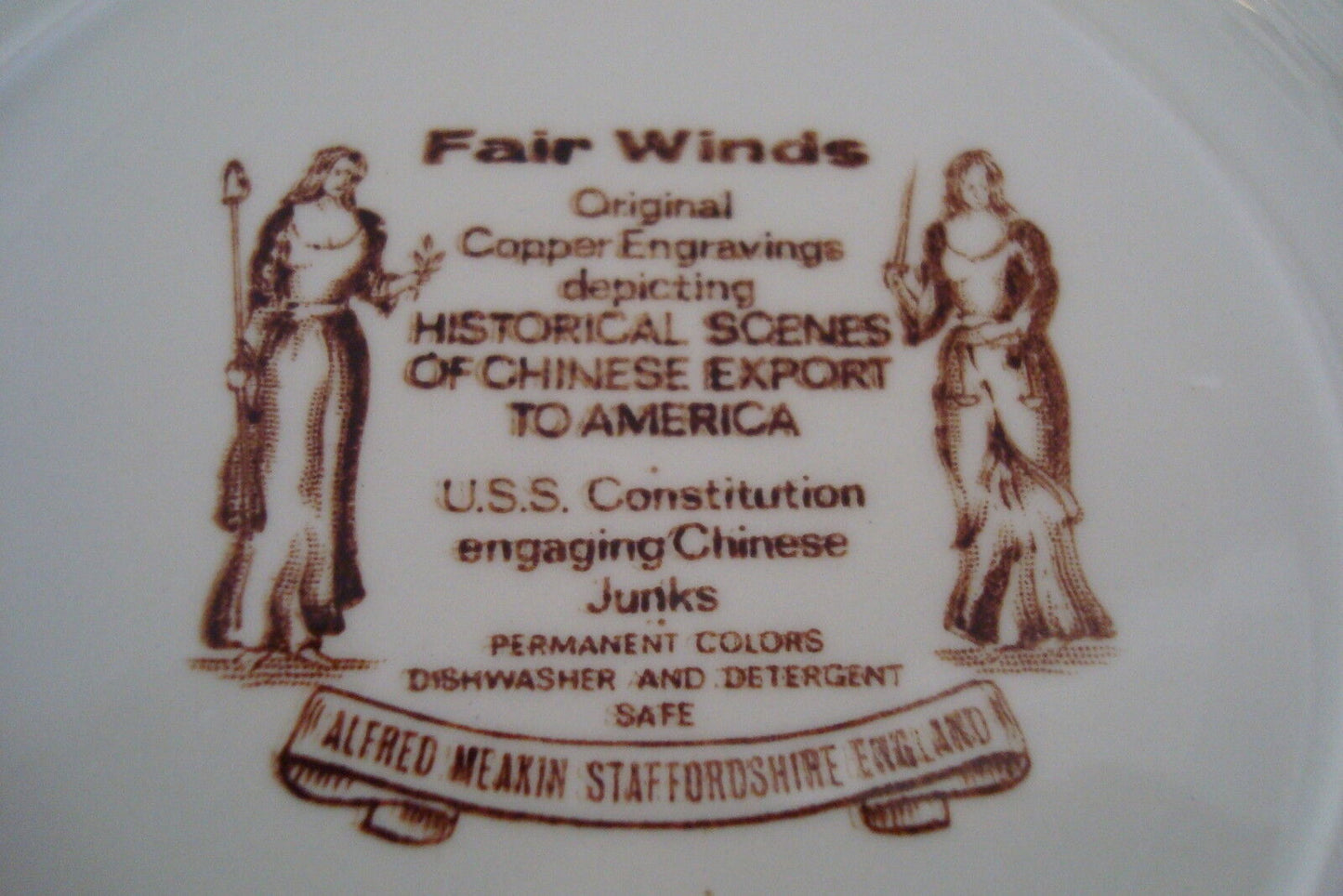 Alfred Meakin Staffordshire 9 plates- "USS Constitution Engaging Chinese Junks"