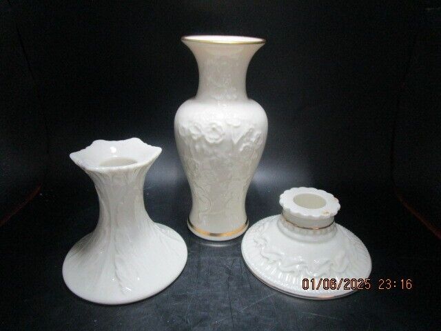 LENOX CANDLEHOLDERS VASE LOT 3 PCS [140B]