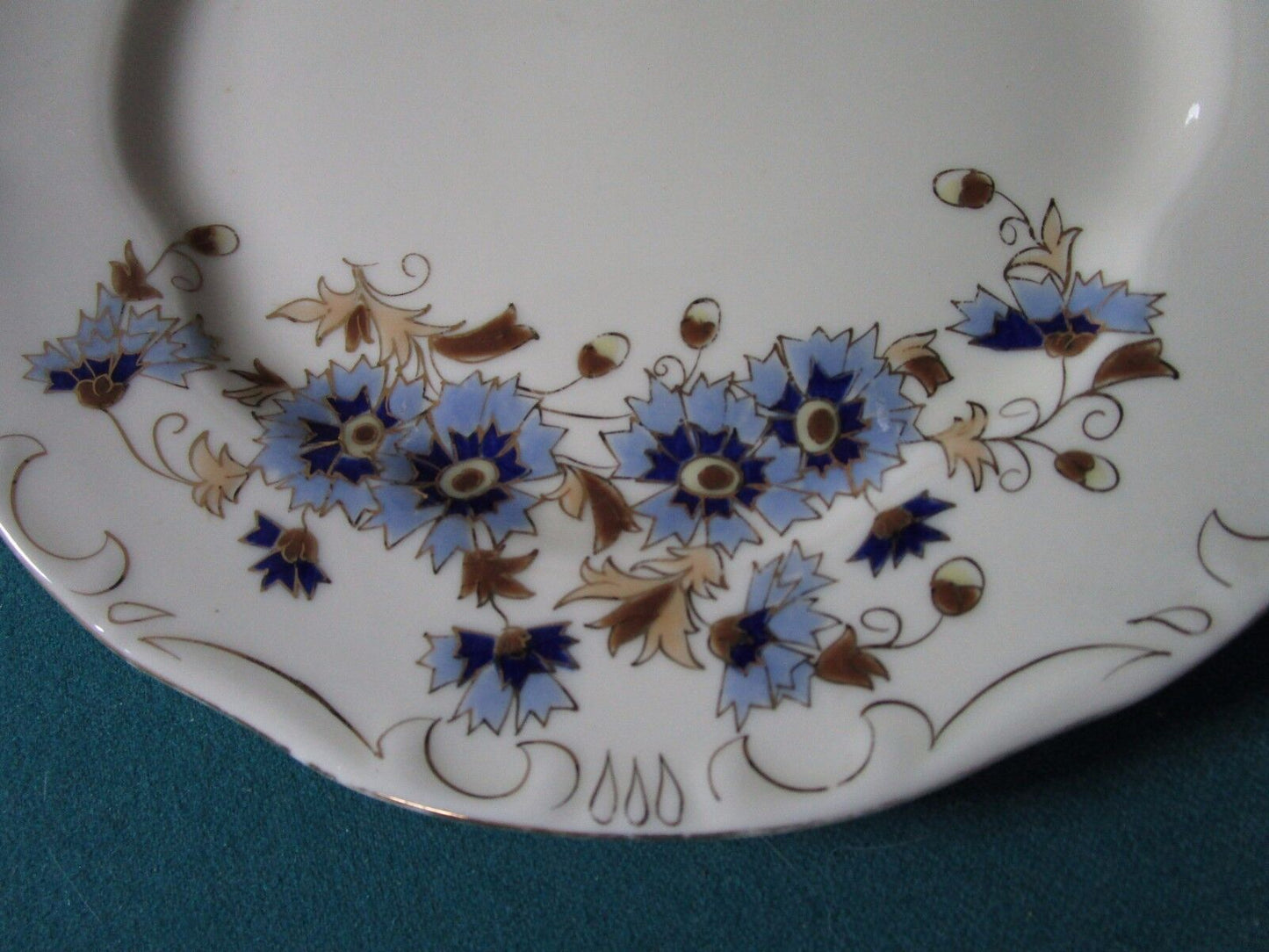 ZSOLNAY HUNGARY 6 DINNER PLATES BLUE CORNFLOWERS PATTERN 1960s