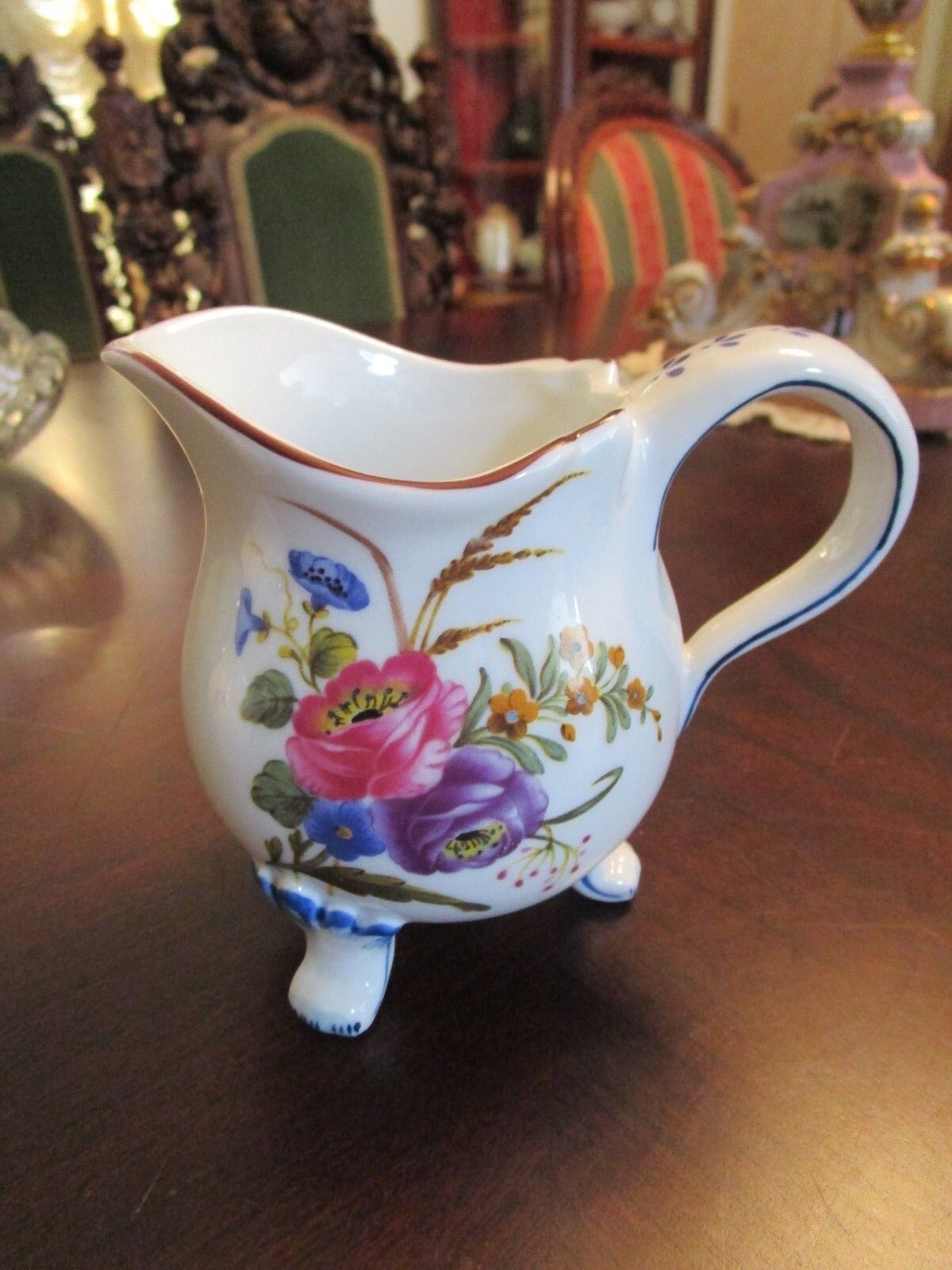 THE FRANKLIN MINT PORCELAIN FLORAL FOOTED CREAMER PITCHER 4 1/2 X 5"