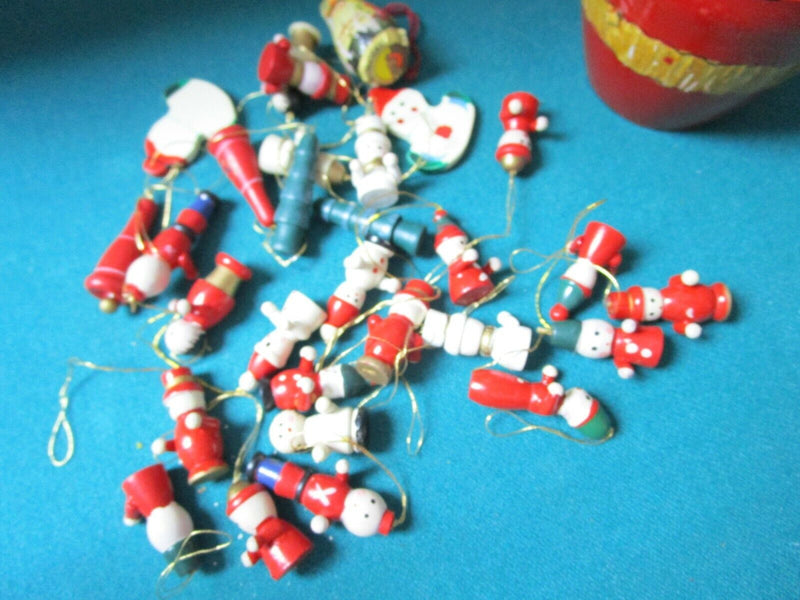 Wildwood Wooden Christmas Ornament Santa Box And 28 Mini Ornaments 7" ^^