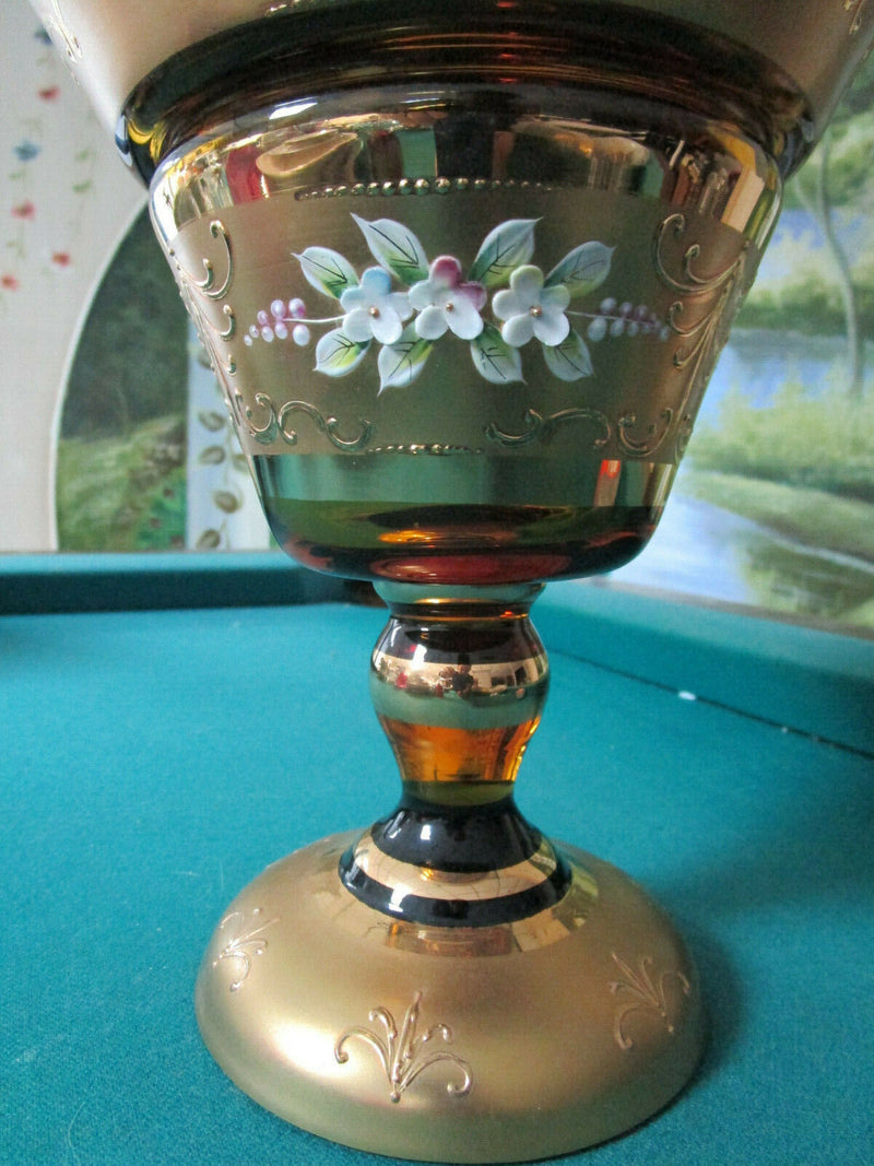 CZECH/BOHEMIAN CRYSTAL GLASS GOLD RED RUBY CANDY DISH BELL DECANTER PICK 1