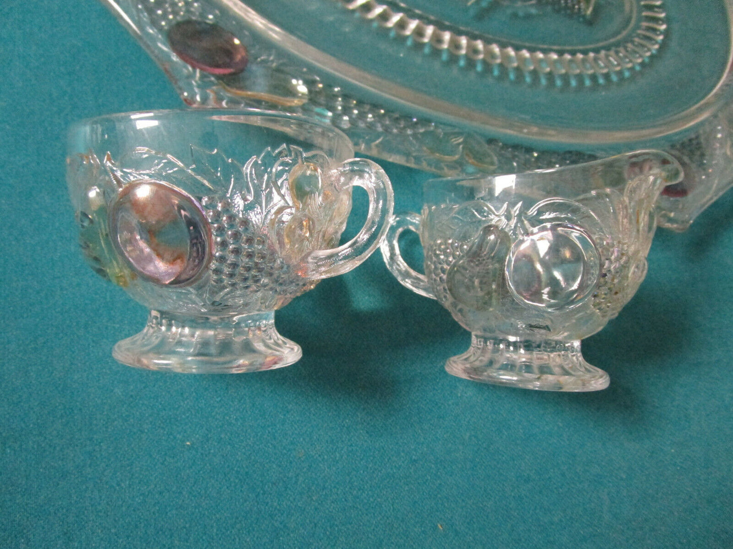 Westmoreland ANTIQUE Glass DELLA ROBBIA fruits pattern TRAY CREAMER SUGAR PICK 1