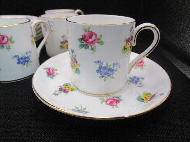 CROWN STAFFORDSHIRE ENGLAND FLAT DEMITASSE COFFEE FLORAL BOUQUET SET PICK 1
