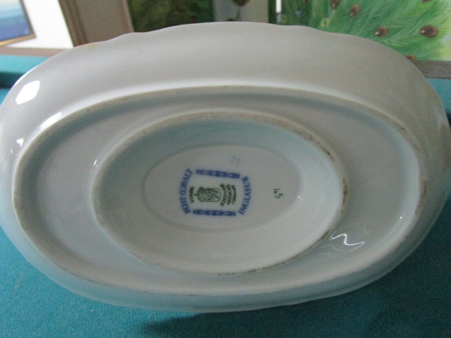 SCHUMANN ARZBERG ETCH COBALT GRAVY BOAT WITH UNDERPLATE [85]