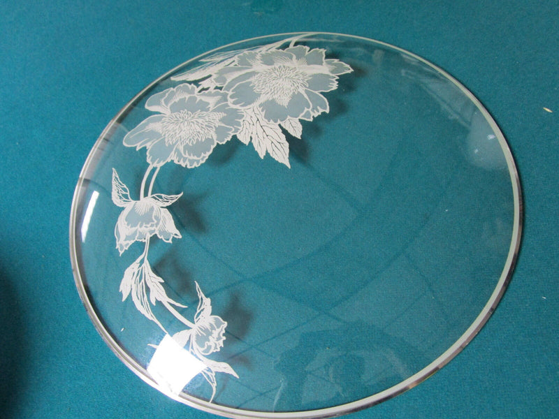 CRYSTAL ROUND TRAY SILVER OVERLAY ROCKWELL PEONY FLOWERS 13" ORIG [a5^^]
