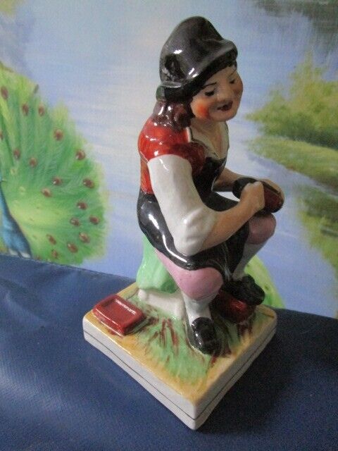 1870 Old Staffordshire England Figure Of Blind Cobbler ~ shoe maker 7"