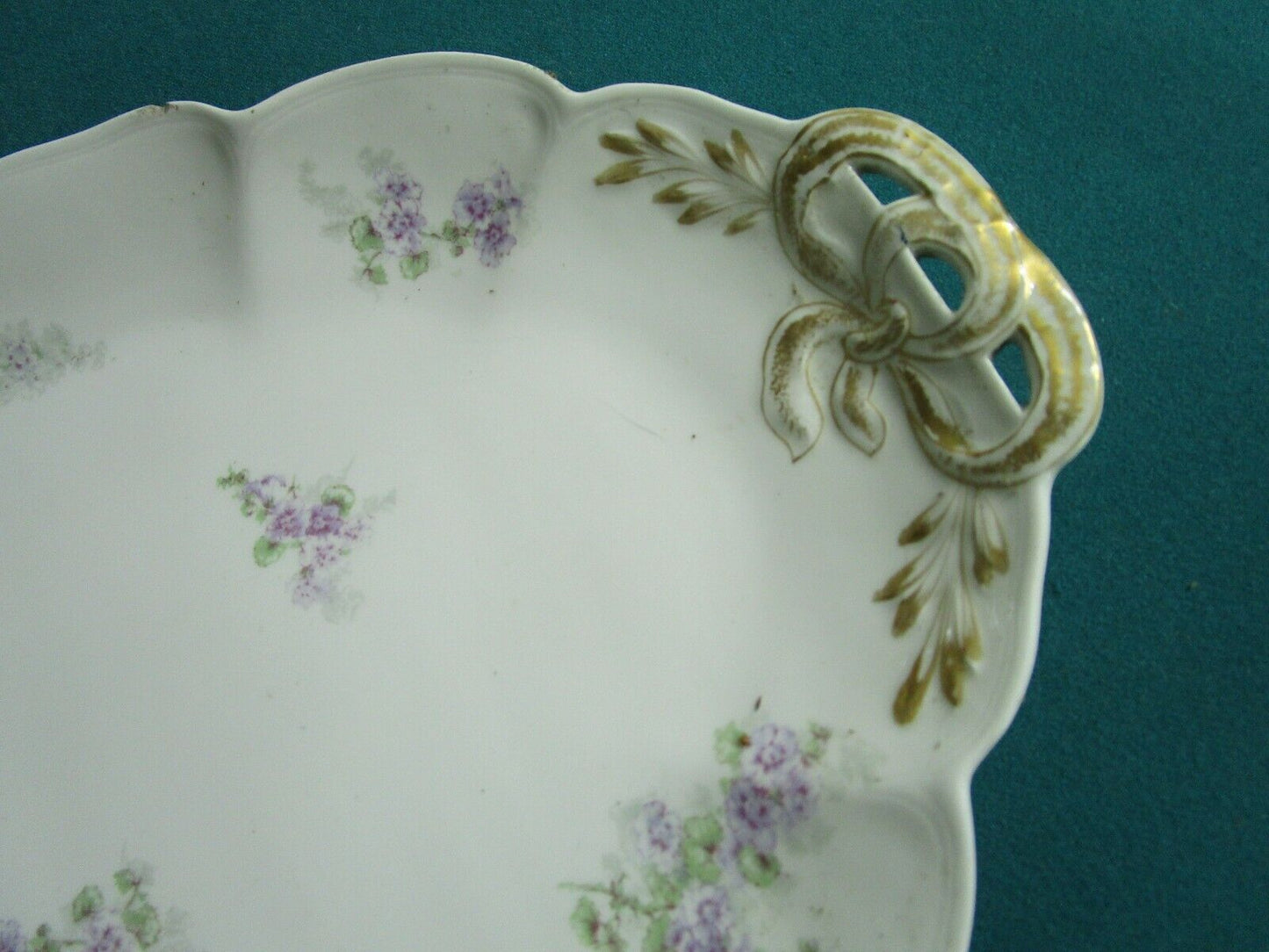 GDA FRANCE PORCELAIN LARGE TRAY TWO HANDLE GOLD FLOWERS 19X12 1/2"