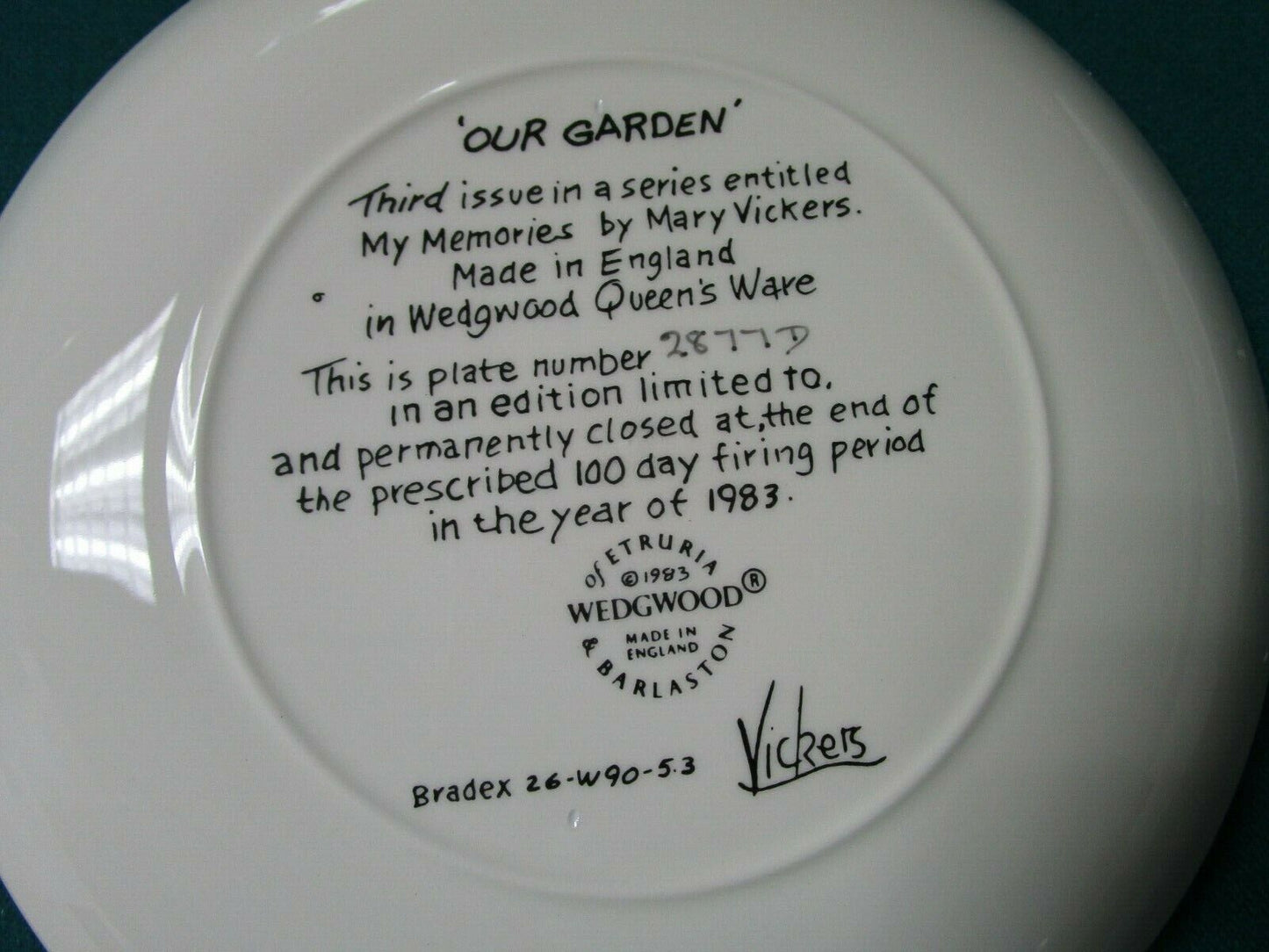 WEDGWOOD PLATE BY VICKERS -CHERISH 9"-  -OUR GARDEN 8"- PICK 1