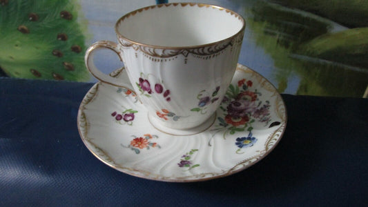 ANTIQUE ADOLPHE HAMANN DRESDEN FLORAL TEA CUP AND SAUCER