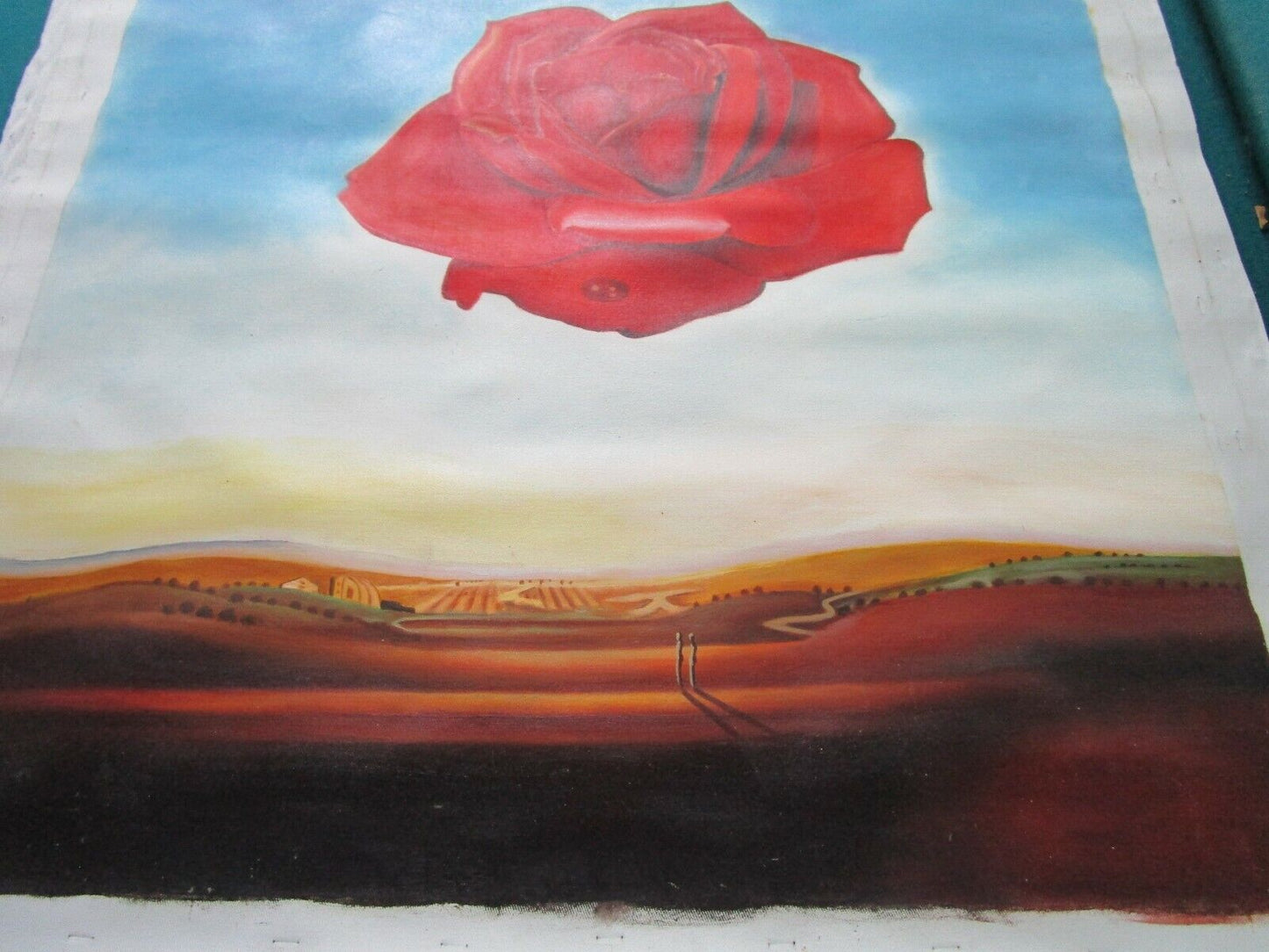 35 X 24" ROSE MEDITATIVE ROSE BY SALVADOR DALI REPRODUCTION IN OIL ON CANVAS