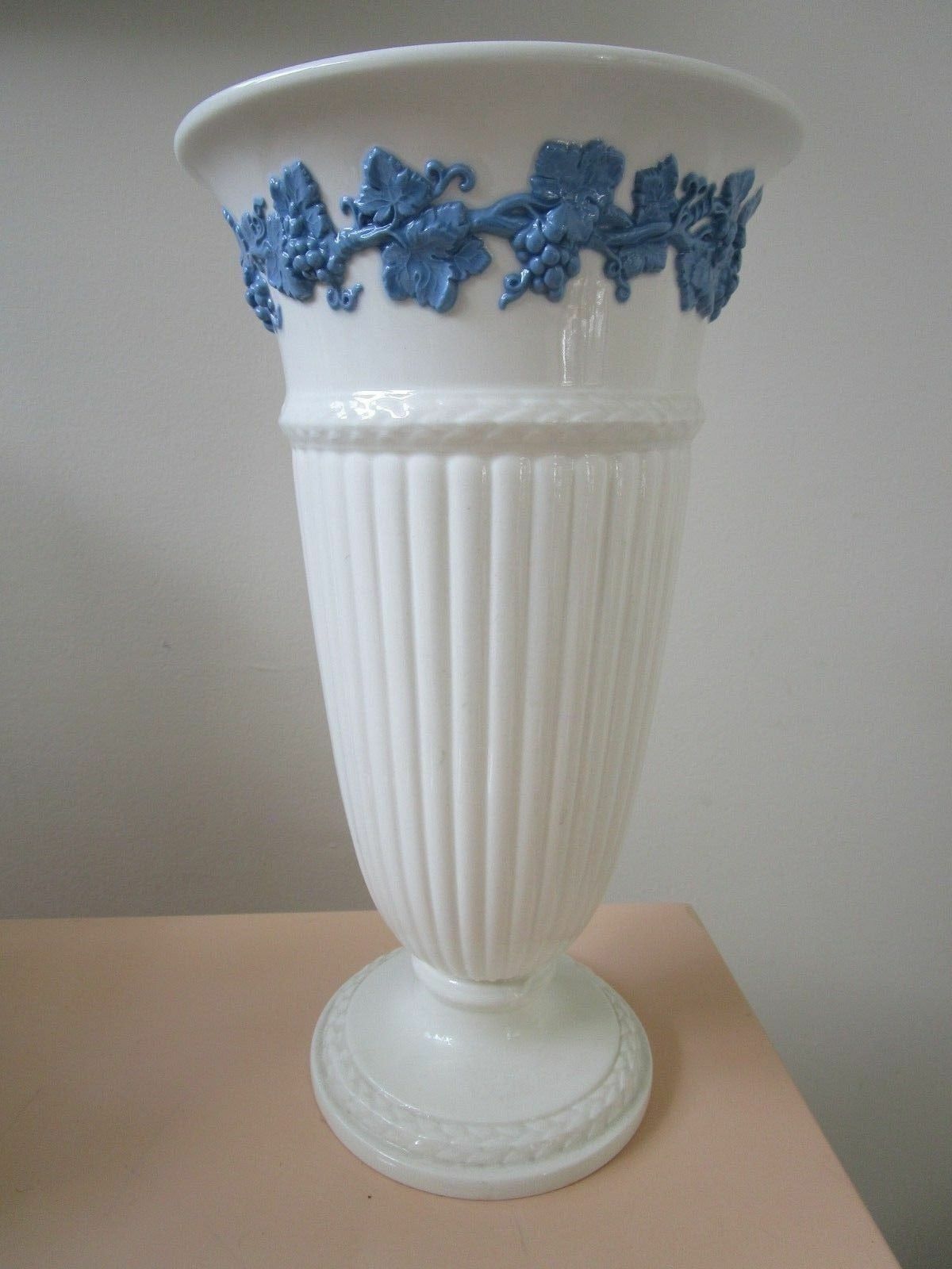 WEDGWOOD BLUE AND WHITE QUEENS  EMBOSSED GARLAND VASES PICK ONE