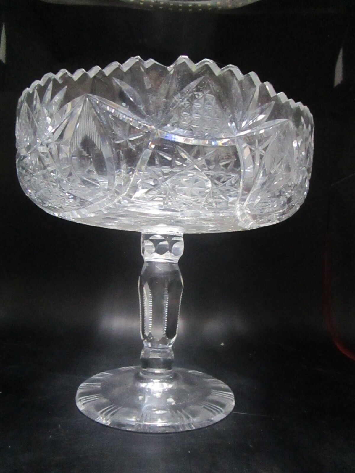 American Brilliant footed compote candy dish 8 x 8"