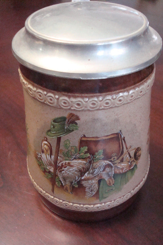 Vintage Hunting German Stein Pewter Lid with Ball Thumb Piece MULTICOLOR ORIGINA