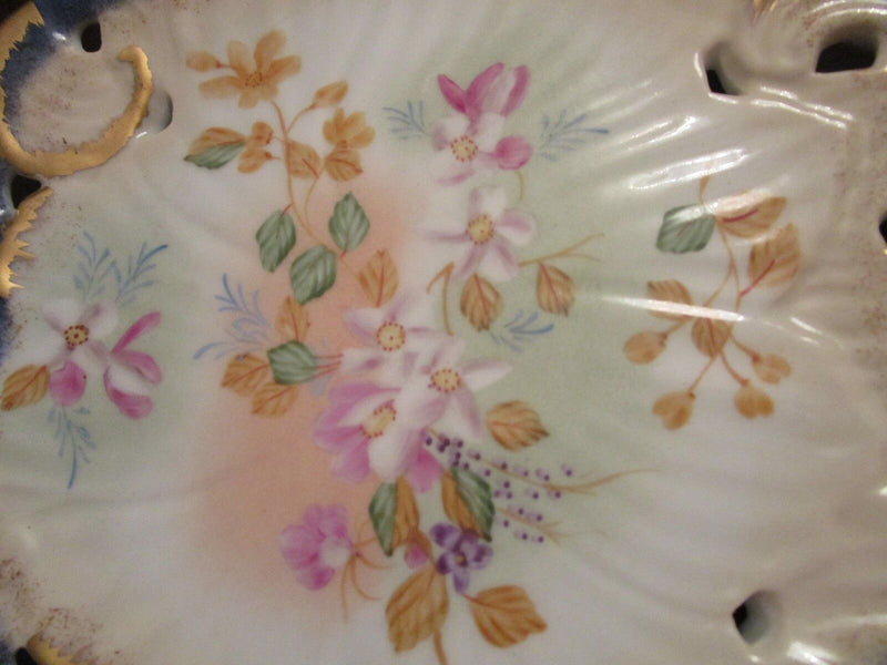 Gorgeous Gold And Blue Ceramic Square Reticulated Tray Mystery Mark 9 3/4" [#28]