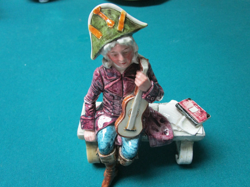 CAPODIMONTE FIGURINE ITALY MIDCENTURY DRUNK - OLD LADY - FLUTE MAN- BENCH GENTLE