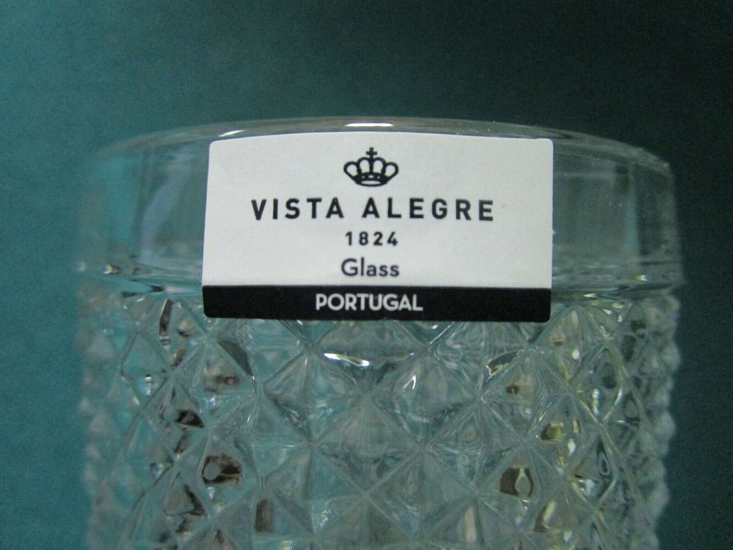 VISTA ALEGRE PORTUGAL 4 GLASSES TUMBLERS DIAMOND PATTERN 5 1/4" -NEW IN BOX