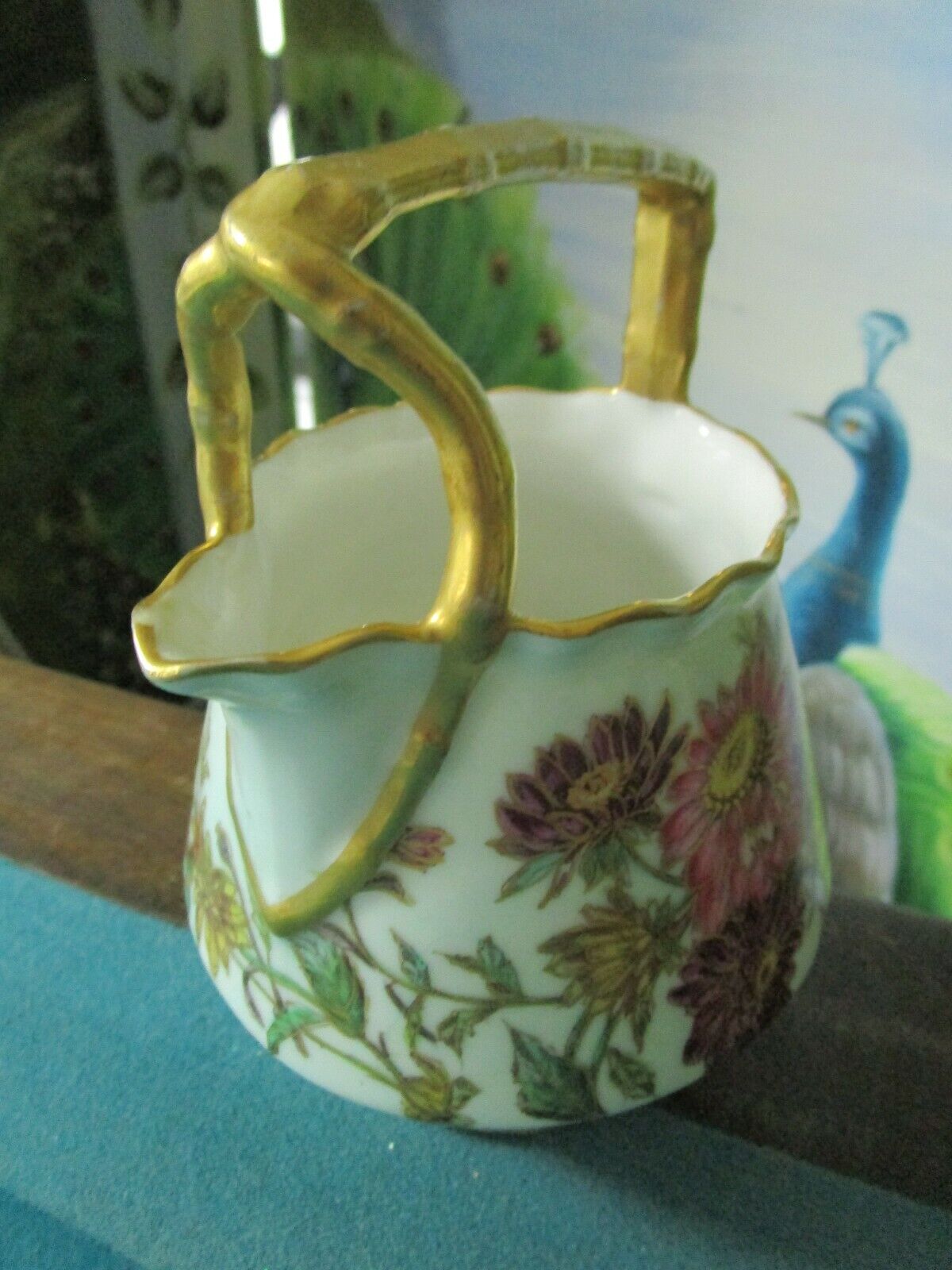 TRESSEMAN & VOGHT LIMOGES  FLORAL AND GOLD CREAMER/PITCHER  [94B]