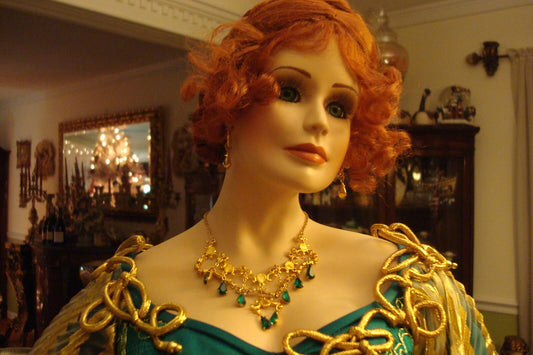 Thalia doll by Nola Trollip SIGNED, 31", emerald and gold PORCELAIN GORGEOUS